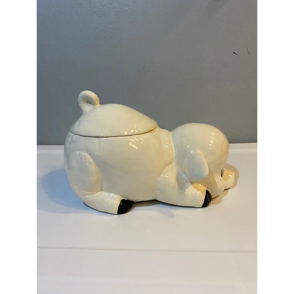 Vintage Ceramic Pig Cookie Jar Reclining Farmhouse Kitchen Canister‎